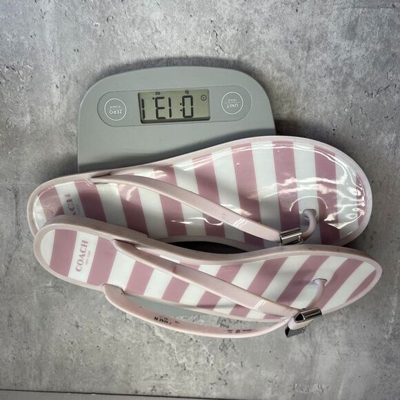 Coach Landon Pink White Stripe Jelly Bow Thong Flip Flop Sandals Women Size 8B - Picture 10 of 10